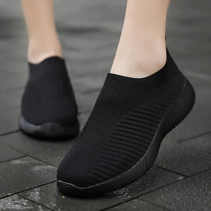 Women’s Slip-On Sock Sneakers – Breathable Flat Casual Vulcanized Sports Shoes Zapatillas