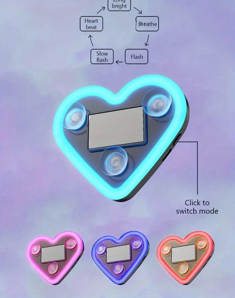 Solar-Powered LED Car Window Neon Lights — Heart-Shaped RGB-Free Color-Changing Interior Atmosphere Light