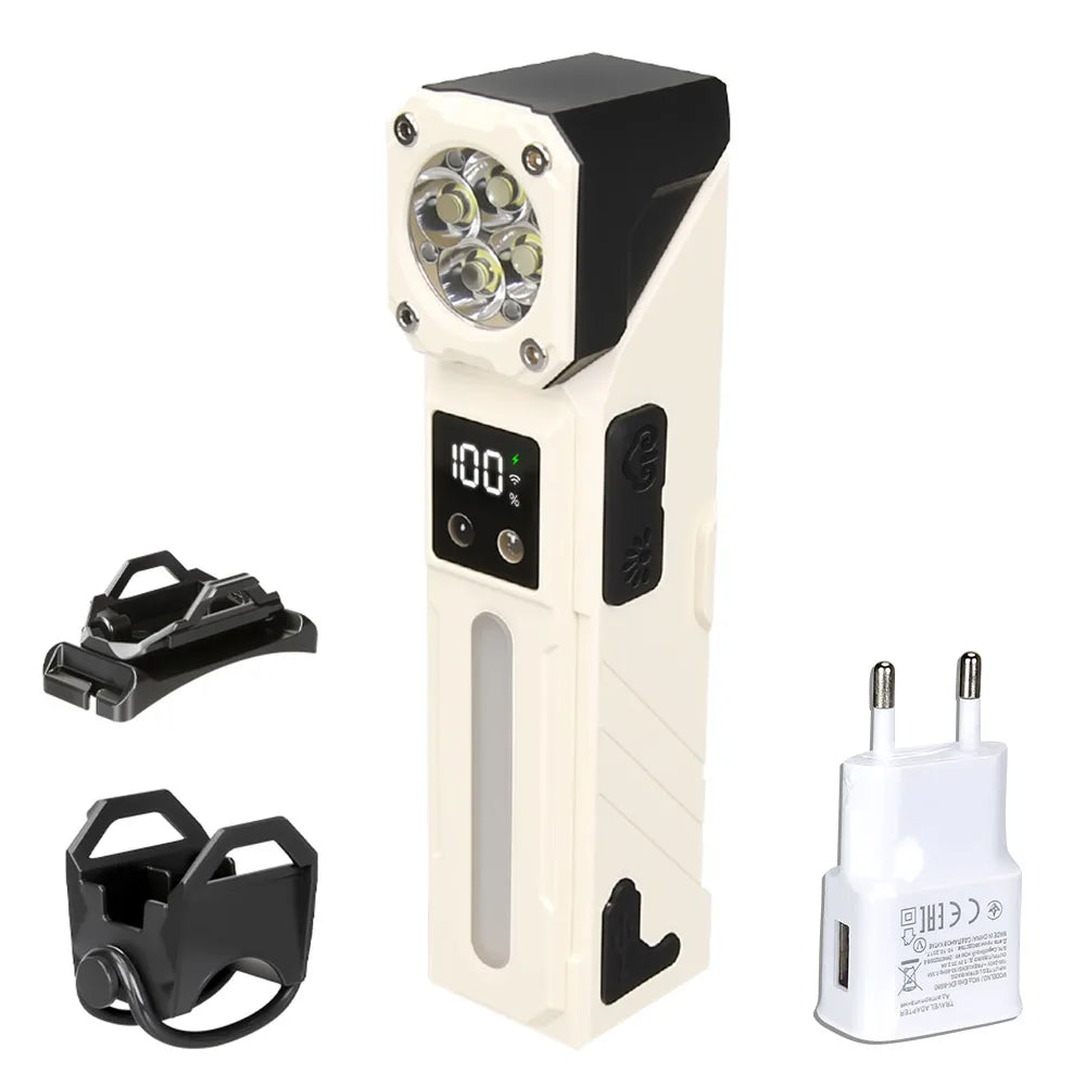 High-Power LED EDC Flashlight – Rechargeable Pocket Torch with RGB, Magnet & Clip for Camping & Fishing