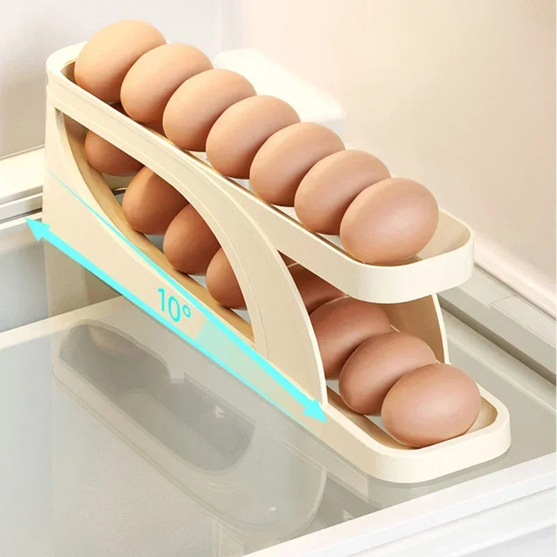 Automatic Scrolling Egg Rack Holder - Refrigerator Egg Dispenser and Organizer Box for Kitchen Storage