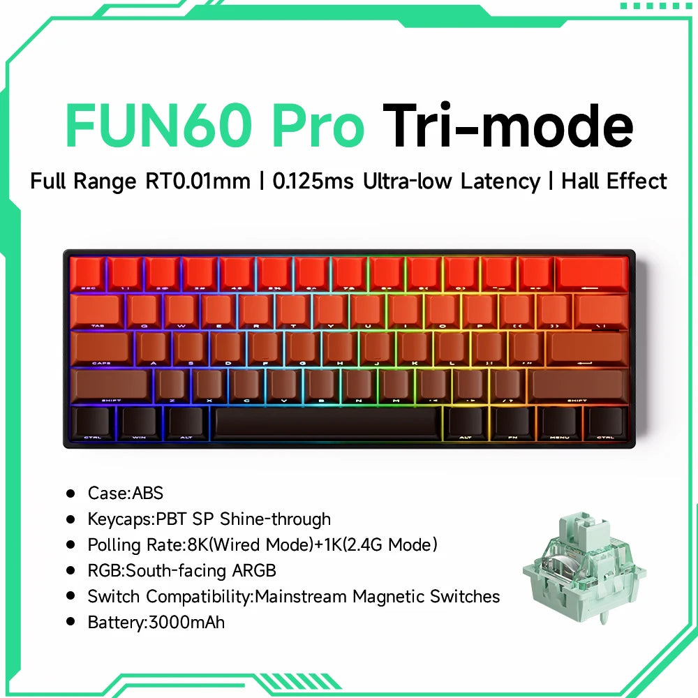 Akko MonsGeek FUN60 60% Mechanical Gaming Keyboard – Magnetic Switch, 8K Rapid Trigger, ARGB HE/TMR Custom Keyboard