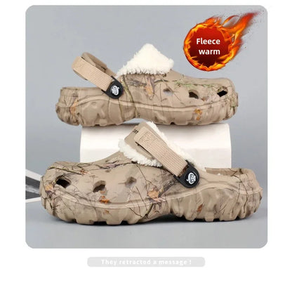 Winter Men’s Garden Clogs – Plush Fur Slippers & Fluffy Outdoor Slides for Couples