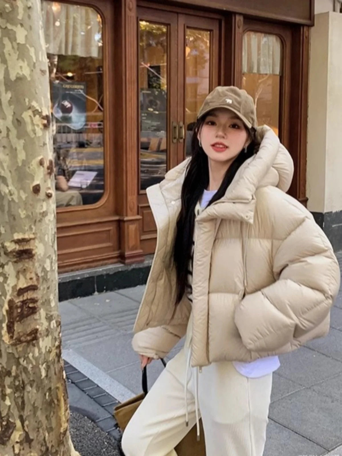 Trendy Women’s Winter Cotton Jacket – Loose Fit Fashion with Design Sense & Stylish Hat