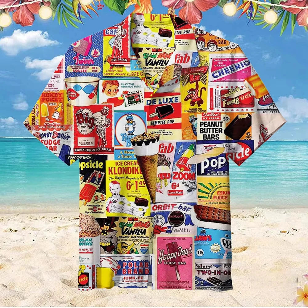 3D Ice Cream Hawaiian Shirt - Trendy Unisex Oversized Short Sleeve Beach Party Shirt