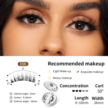 Brown Magnetic False Eyelashes – Natural, Lightweight Eye Makeup Set with Applicator & Carry Box