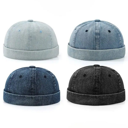 Fashion Denim Docker Cap - Adjustable Brimless Sailor Hat for Men & Women