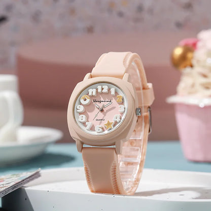 Fashion 3D Arabic Dial Women’s Quartz Watch – Candy Color Silicone Square Band