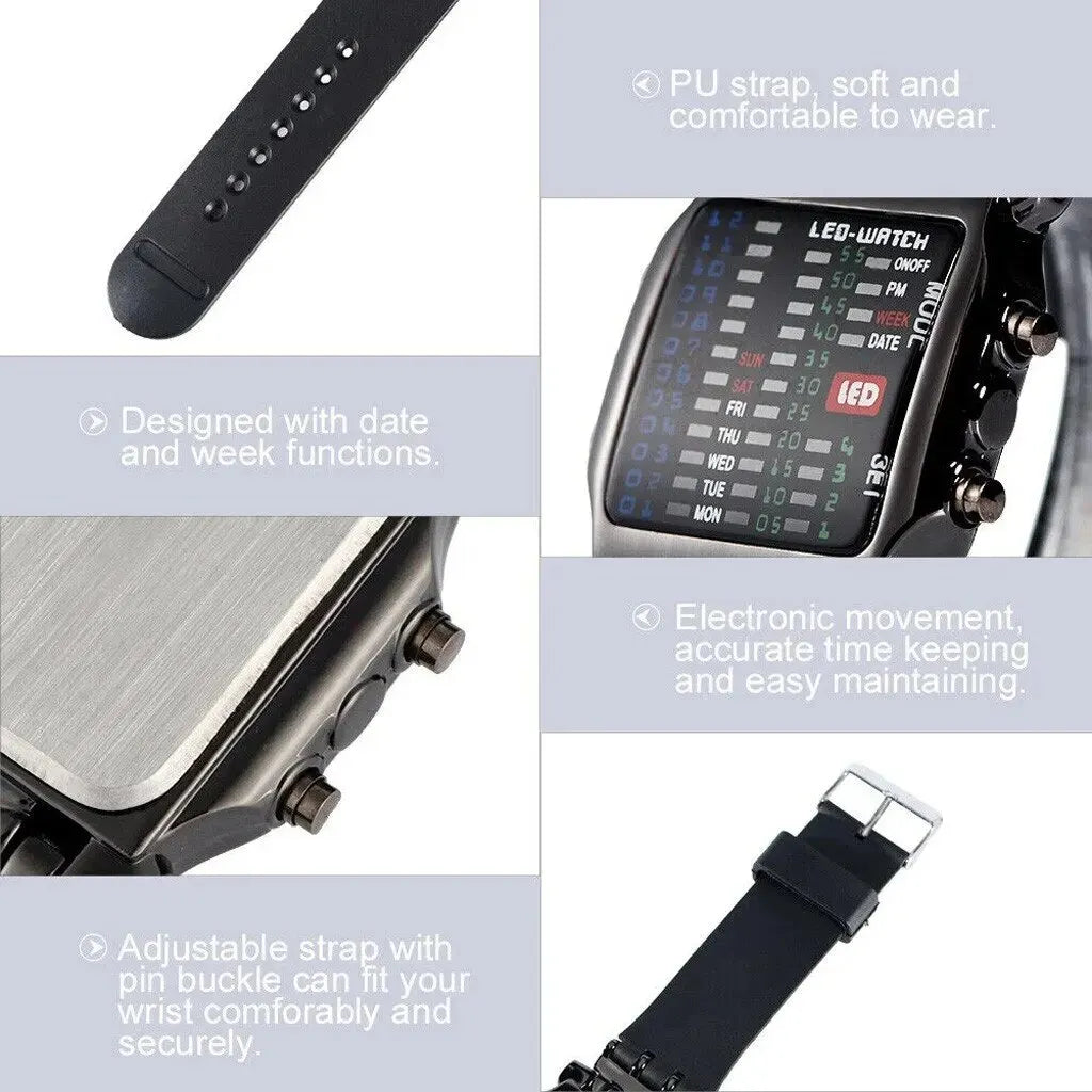 Men’s Binary LED Digital Watch - Waterproof Luminous Electronic Sports & Business Wristwatch