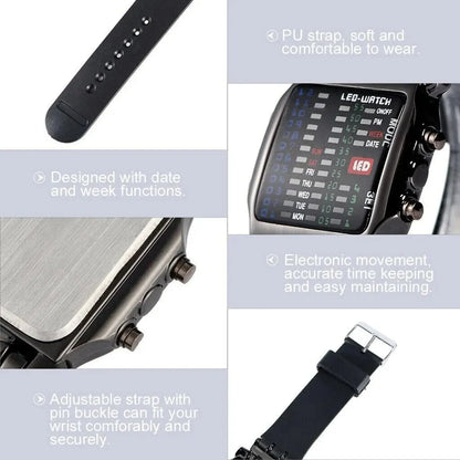 Men’s Binary LED Digital Watch - Waterproof Luminous Electronic Sports & Business Wristwatch