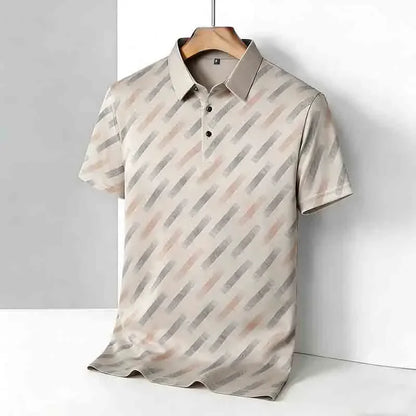 Men's Striped Print Polo Shirt - Short Sleeve Lapel Collar Casual Golf Business Top
