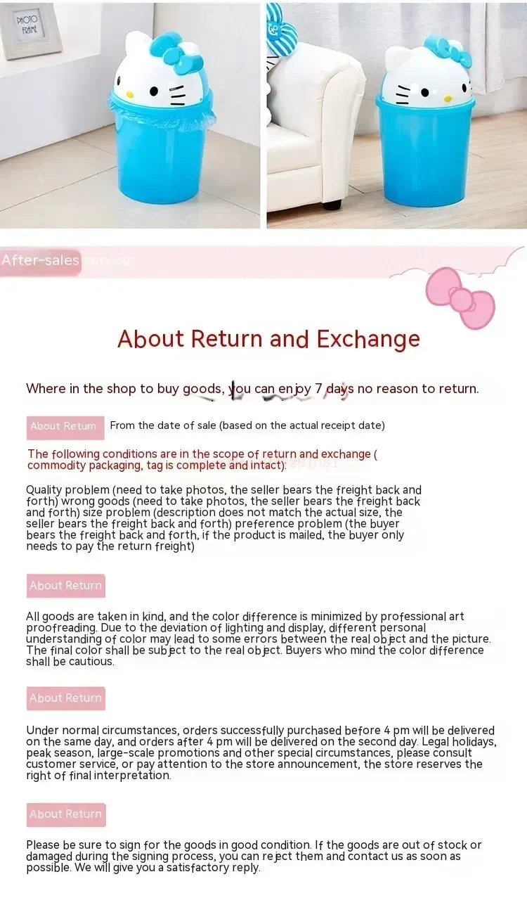 Sanrio Hello Kitty Kawaii Trash Can – Cute Dustbin for Bedroom & Living Room Garbage Disposal