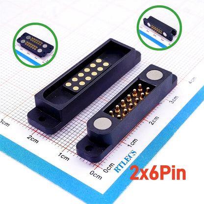 Magnetic Pogo Pin Connector - 2A Spring Loaded Male Female 2.54mm DC Power Socket, 8/10/12/14/16/20 Position Contacts, 1/3/5 Pairs