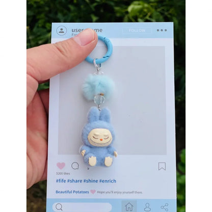 Labubu Mini Flocking Doll Keychain – Standing & Sitting Car, Bag, Phone, Backpack Charm Gift