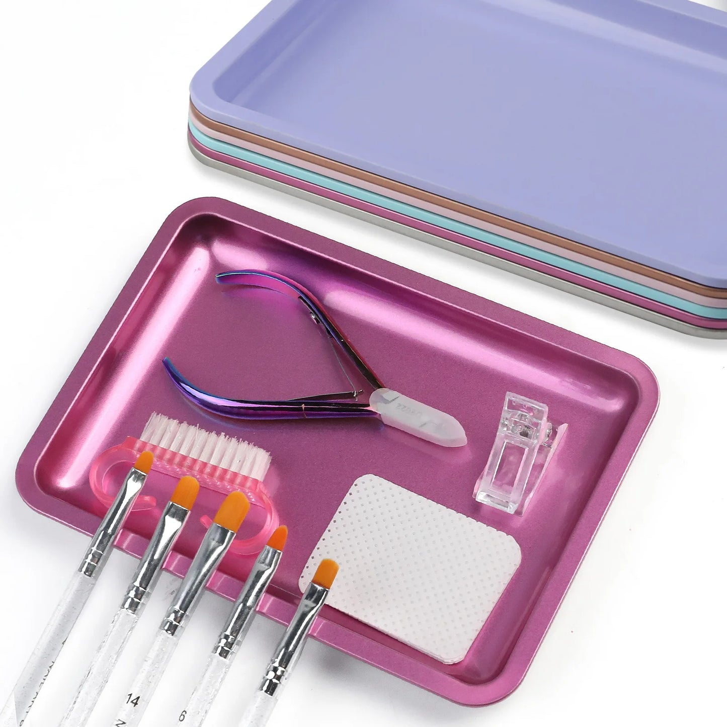 Square Stainless Steel Cosmetic Storage Tray – Nail Art Manicure Plate for Tools & False Nails