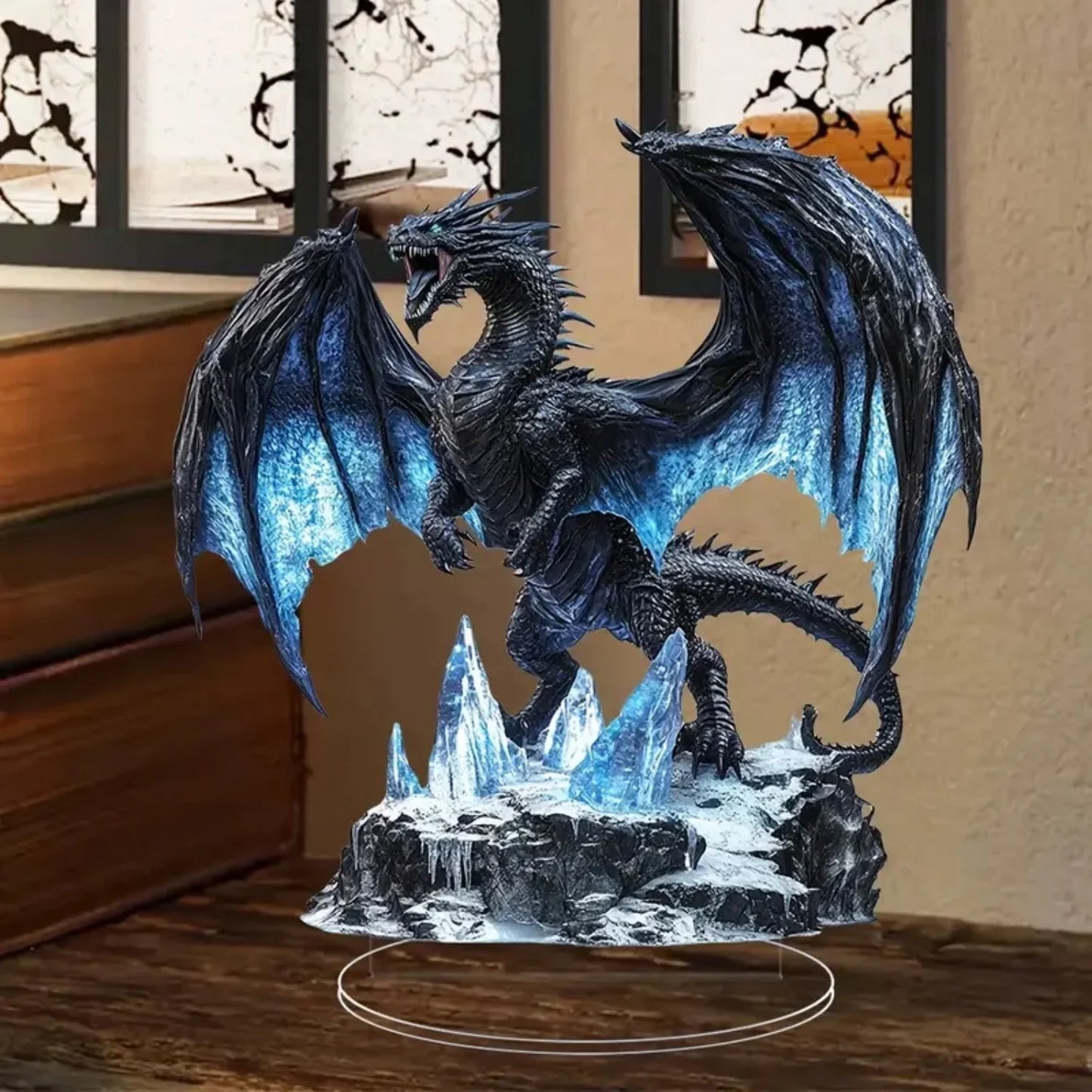 Black Dragon Lightning Acrylic Plaque - 2D Decorative Display Sign for Home, Office, Cafe & Studio