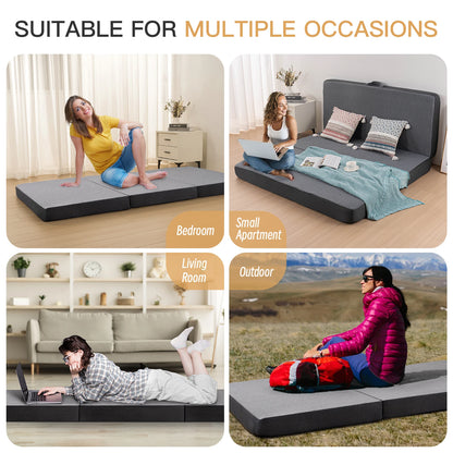 Orhopui Tri-Folding Gel Memory Foam Floor Mattress – Ultra Soft Portable Mattress with Breathable Mesh and Removable Washable Cover