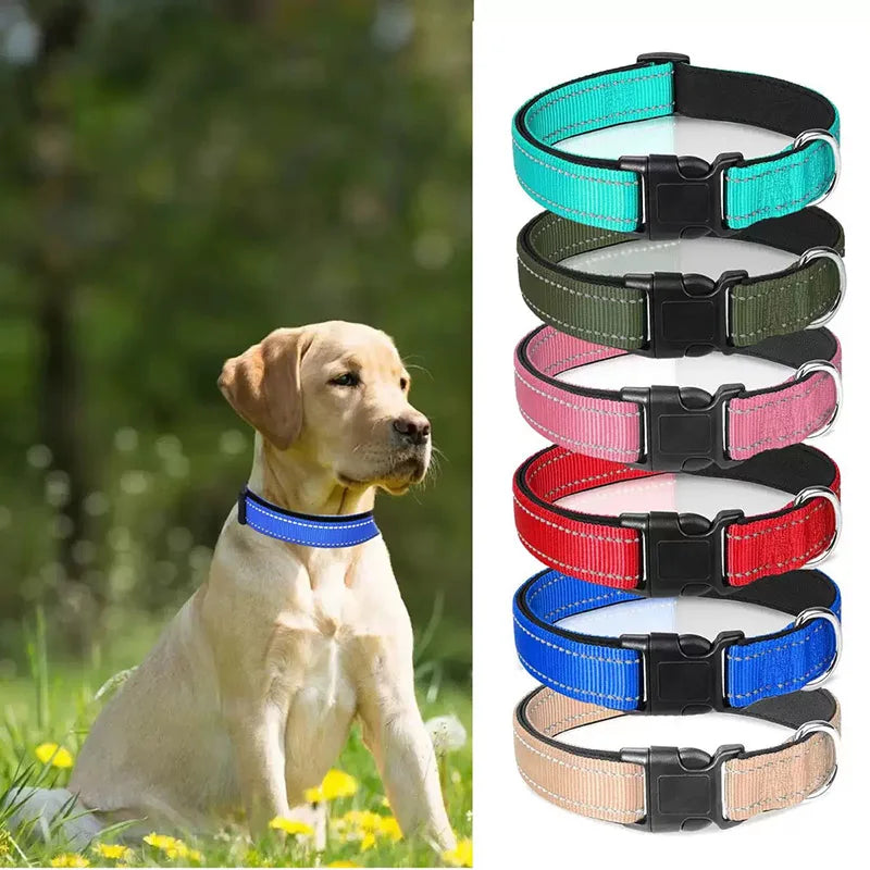 Reflective Adjustable Dog Collar for Medium & Large Dogs – Soft Neoprene Padded Durable Nylon Safety Pet Collar