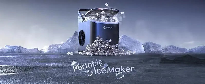 Ecozy Portable Countertop Ice Maker - Makes 9 Ice Cubes in 6 Minutes, Includes Ice Bags, Scoop & Basket for Kitchen