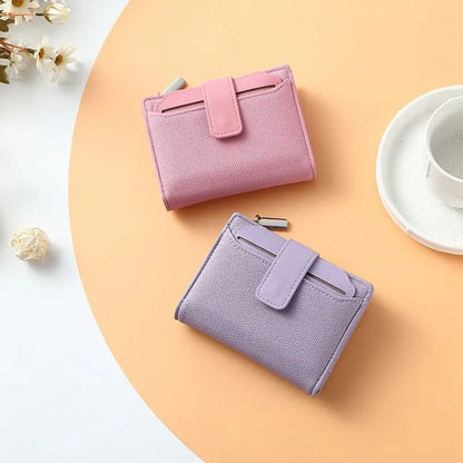 Fashionable Women’s Folding Short Wallet — High-Quality PU Leather Solid Color Purse with Zipper Coin Pocket & Card Holder