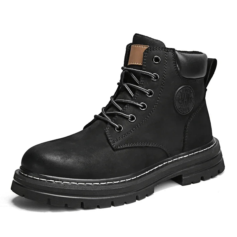 High Top Leather Boots for Men & Women – Fashion Lace-Up Outdoor Sneakers, Non-Slip Casual Ankle Shoes for Couples