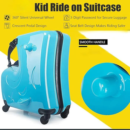 Kids Scooter Ride-On Suitcase – 360° Wheel Luggage with Pedal, Handrail, Removable Seat Belt, 20/24 Inch Cabin Bag