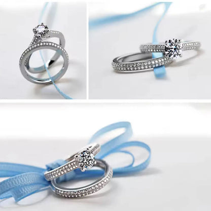Vintage Halo Sterling Silver Ring Set - 925 Silver Wedding Anniversary Jewelry Gift for Women