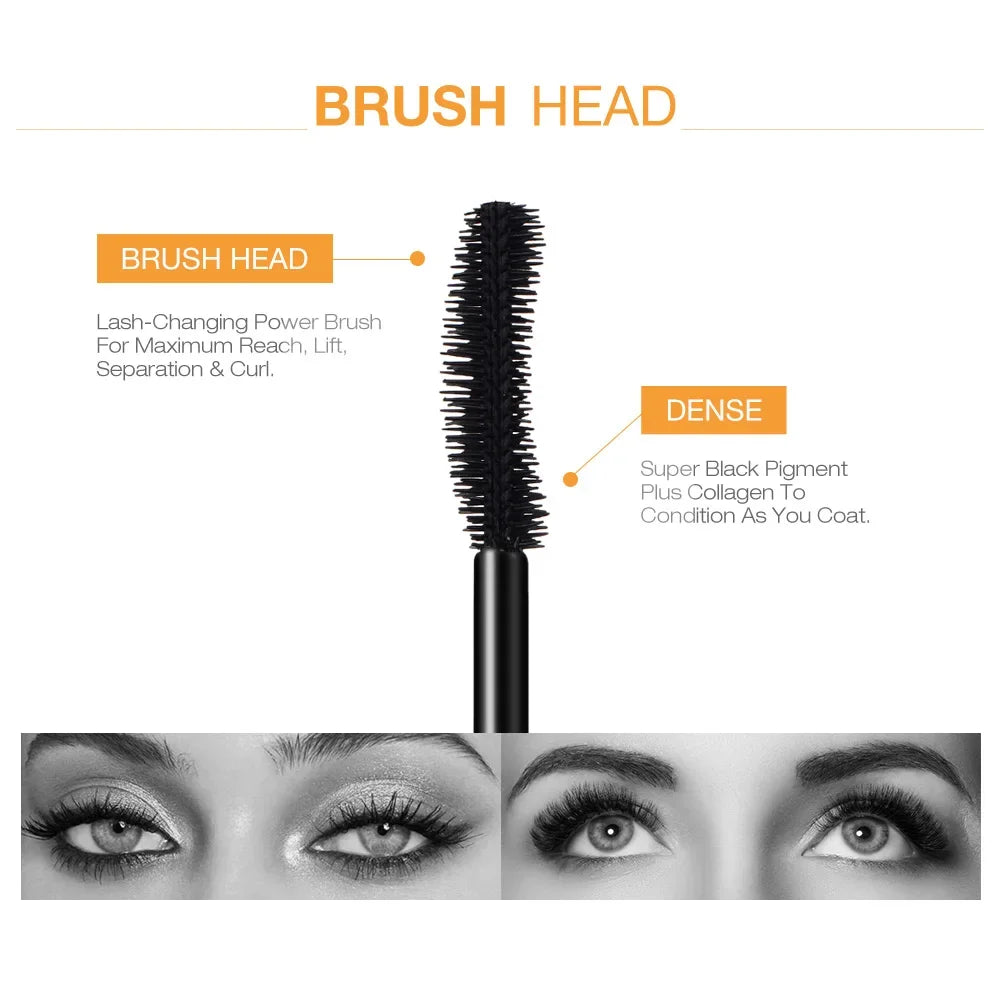 3D Lengthening Mascara - Black Eyelash Extension Effect with Long-Wear Gold Tube Makeup Brush