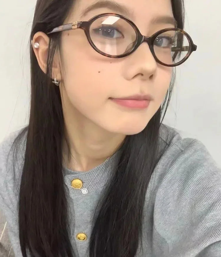 Zhang Yuan Vintage Oval Glasses — English Version Luminous Frame for Men & Women, Fashionable Bookworm Style Eyewear