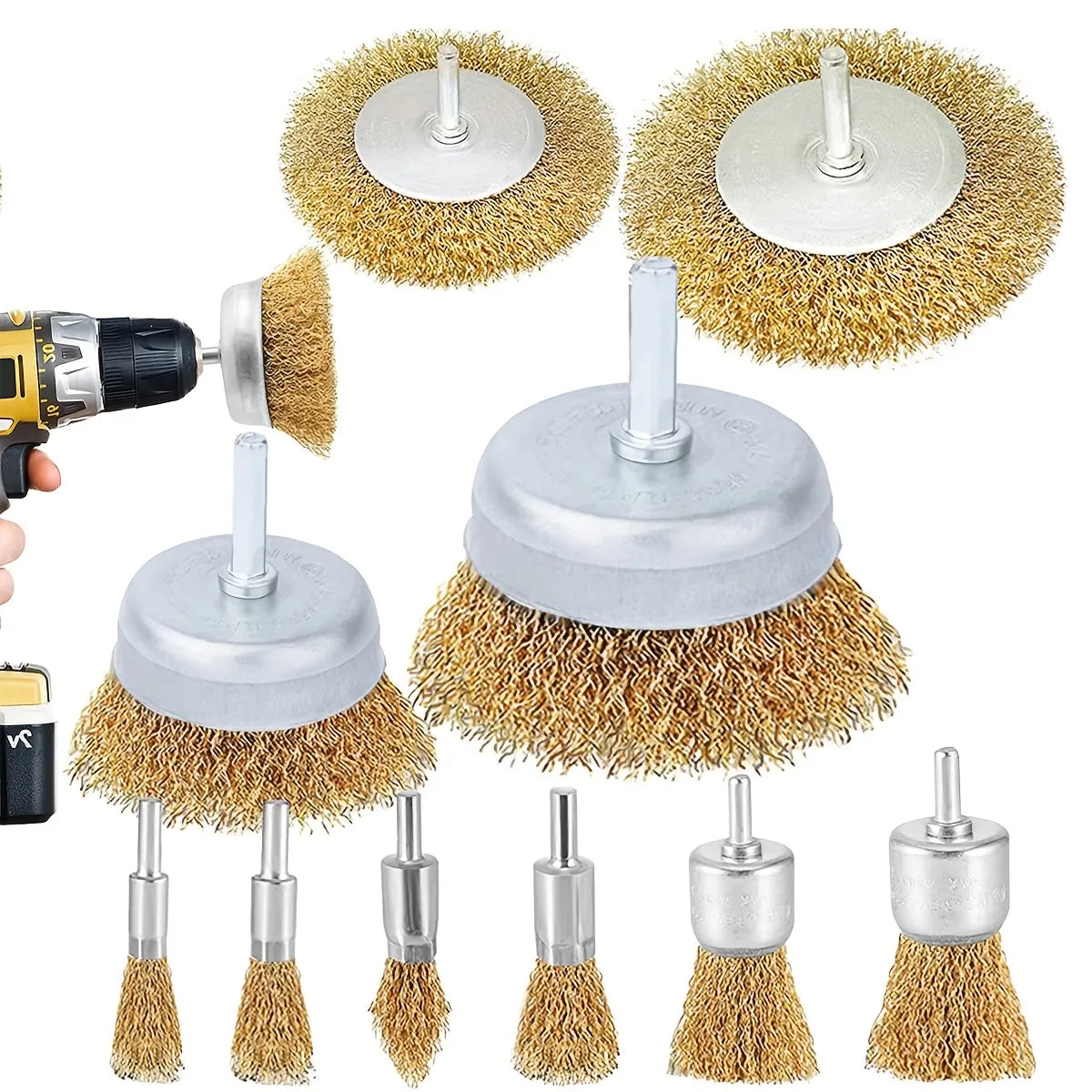 10 Pack Wire Brush Wheel Cup Brush Set: Coarse Crimped 1/4 Inch Shank Wire Wheel - Drill Attachment