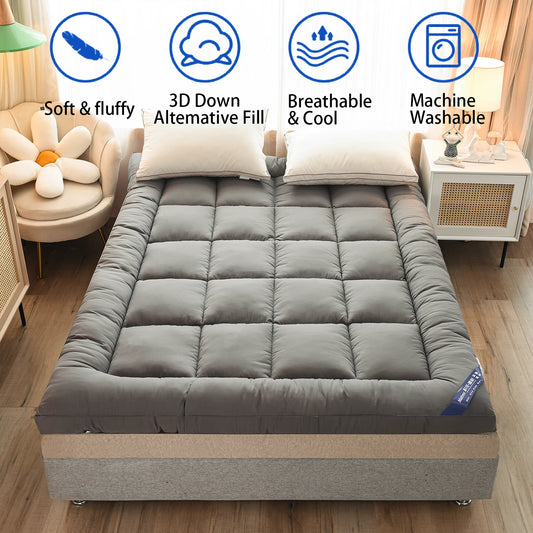 Queen Mattress Topper for Body Pain Relief - 1000 GSM Extra Thick 7D Fiber Mattress Pad Cover with Deep Pocket Fit