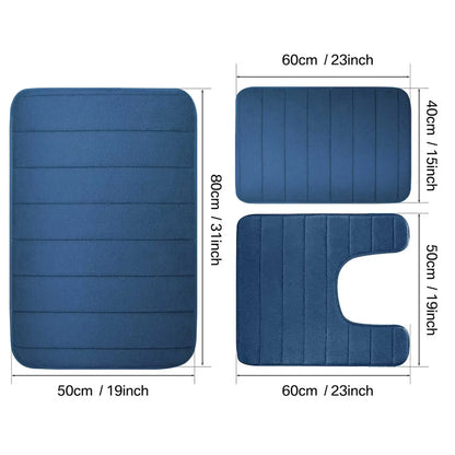 Non-Slip Grey Memory Foam Bath Mat Set – Soft, Water Absorbent, Quick-Drying, Machine Washable Bathroom Rugs for Home Floor