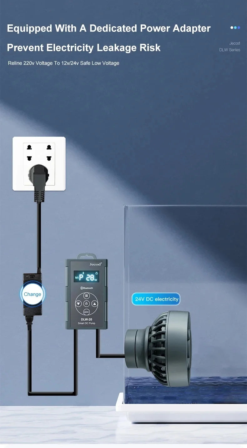 Jebao Jecod DLW Series Bluetooth Aquarium Wave Pump – 2024 Smart Mute DC Water Pump for Saltwater Fish Tanks