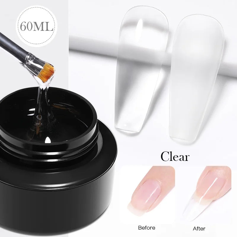 BORN PRETTY Hard Jelly Extension Nail Gel Polish: French Nails Nude Pink White Clear Fibre Glass Gum - 60/30ml for Manicure Extension