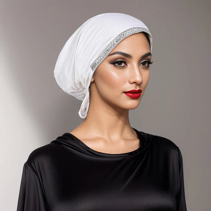 Women’s Modal Rhinestone Hijab Cap - Soft Muslim Turban Underscarf Bonnet for Secure Headwrap Styling