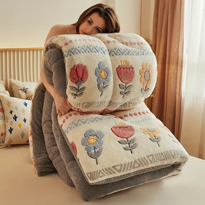 Winter Bedding Thick Flannel Fleece Quilt – Warm Comforter for Cold Nights, Bed Duvet & Blanket Set