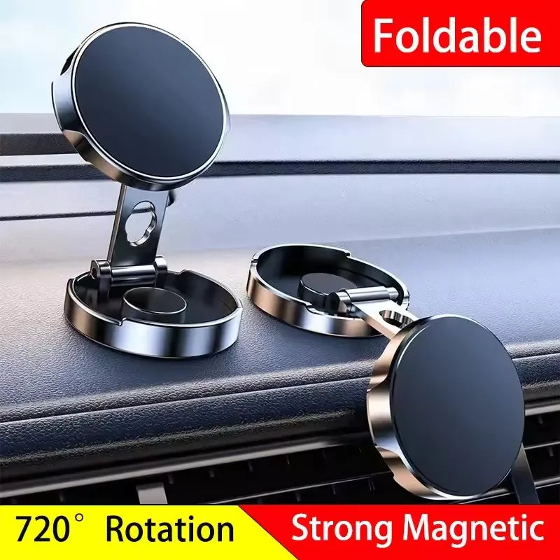 720° Foldable Magnetic Car Phone Holder – Strong Magnetic Round Mount for Universal Smartphones