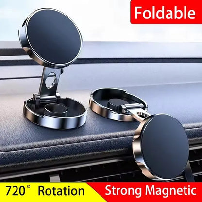 720° Foldable Magnetic Car Phone Holder – Strong Magnetic Round Mount for Universal Smartphones