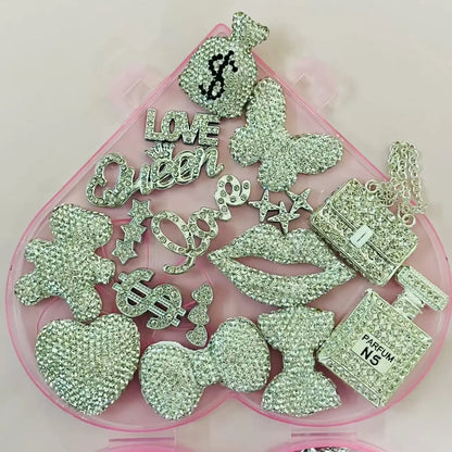 43PCS Luxury Charm Set — Diamond Bow, Perfume Bottle, Butterfly & Lip Decorations for Phone Case, Purse, and DIY Crafts