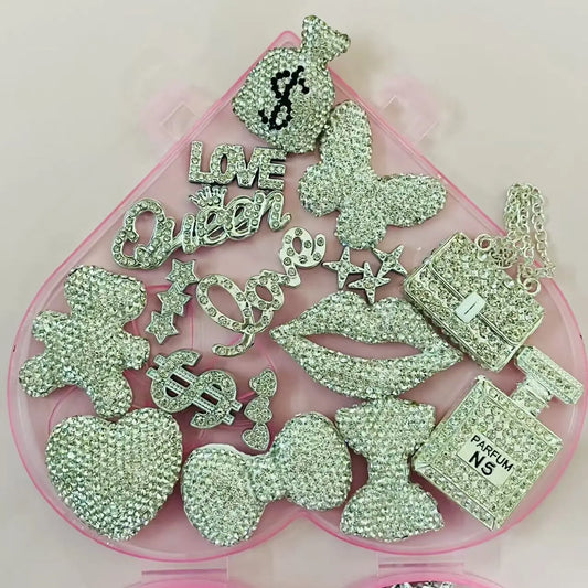 43PCS Luxury Charm Set — Diamond Bow, Perfume Bottle, Butterfly & Lip Decorations for Phone Case, Purse, and DIY Crafts