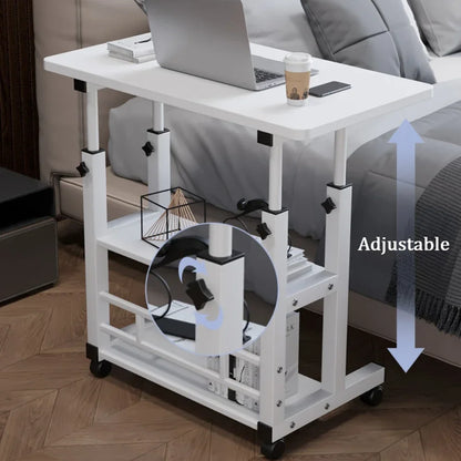 Adjustable Laptop Desk with Wheels - Portable Mobile Computer Table for Bedroom, Office & Study