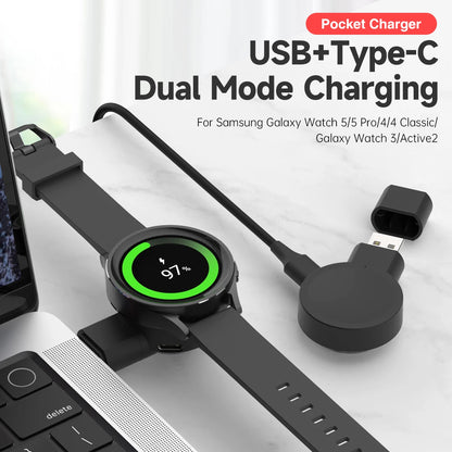 Dock Charger Adapter - Wireless USB Charging Cable Stand for Samsung Galaxy Watch 6, Watch 5 Pro, Watch 4 (44mm/40mm)