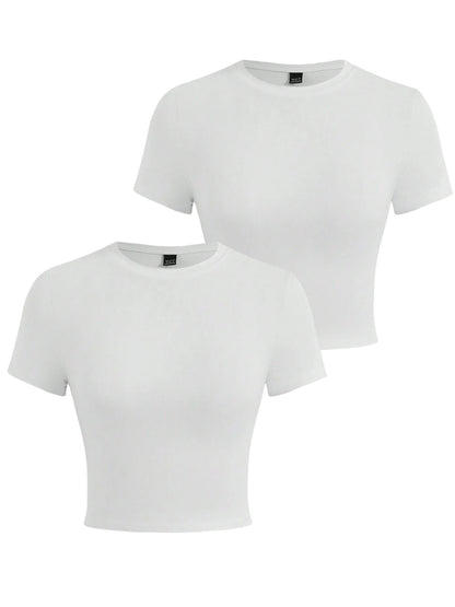 Y2K Women’s Solid Cotton Crop Top – Short Sleeve, High-Elastic O-Neck T-Shirt for Summer Streetwear & Sporty Fashion
