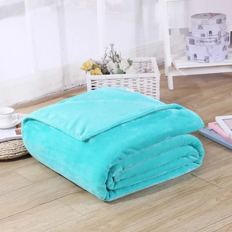 230GSM Coral Fleece Blanket – Soft Warm Flannel Bedspread & Sofa Cover in Blue & Pink