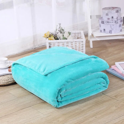 230GSM Coral Fleece Blanket – Soft Warm Flannel Bedspread & Sofa Cover in Blue & Pink