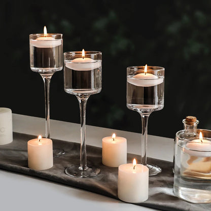 Modern Light Luxury High-Footed Glass Candle Holders – Transparent Wedding Props & Romantic Candle Lights