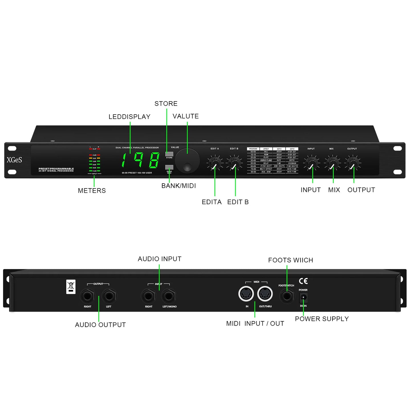 Professional Digital Reverberation DSP Processor - Multi-Effect Audio Equalizer for Enhanced Sound