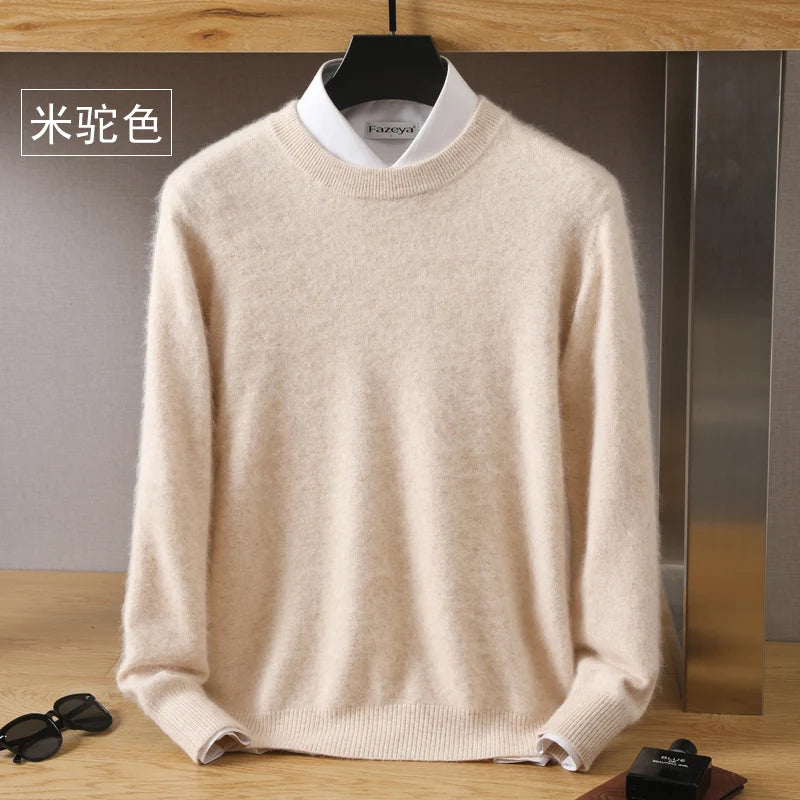 Men's Pure Mink Cashmere Sweater - Luxury O-Neck Long Sleeve Knit Pullover For Autumn & Winter Fashion
