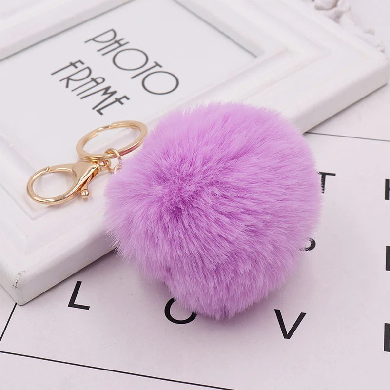Fashion Cute Fluffy Rabbit Fur Ball Keychain – Pompom Leaf Cherry Pendant for Handbag & Car Keys