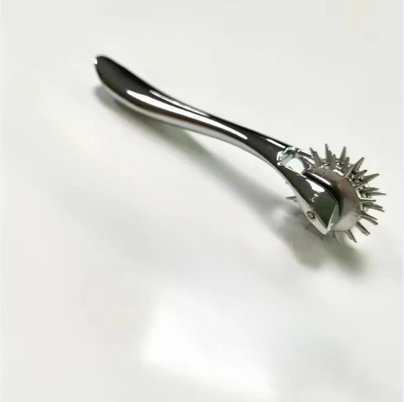 BDSM Mini Wartenberg Pinwheel — Sensation Fetish Spiked Metal Wheel with Sheath, Three-Wheel Design