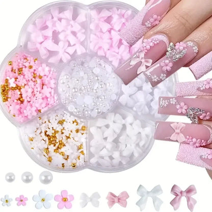 12 Grids Mixed Resin Bowknot Nail Art Decorations – 3D Acrylic Charms & Kawaii Colorful Rhinestone DIY Manicure Parts
